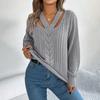 Women Casual Long Sleeve V Neck Knit Sweater for Autumn Winter