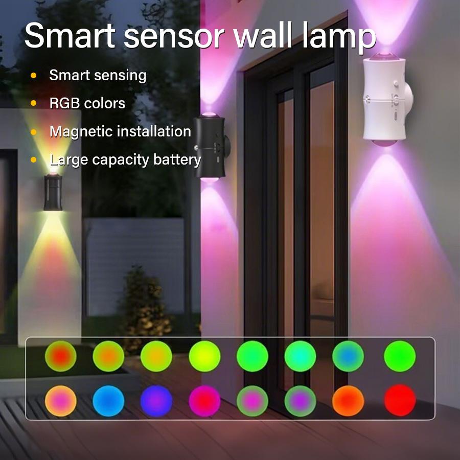 Motion Sensor LED Wall Light RGB Rechargeable Double-head Magnetic Spotlight for Bedroom Hallway Stair Ambient Lighting