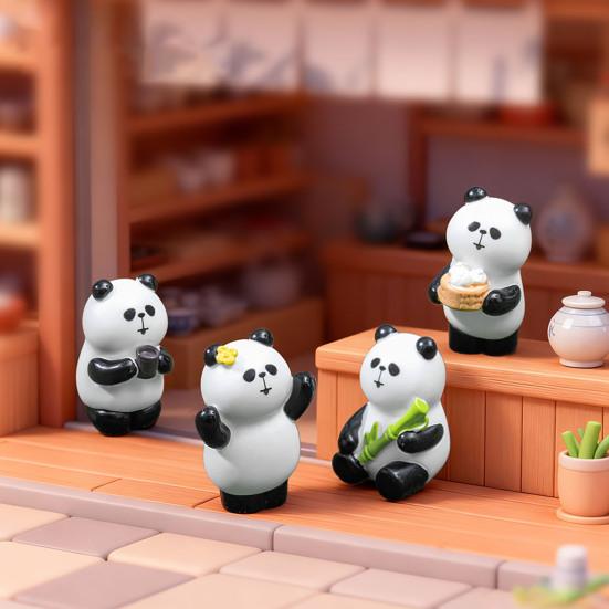 4 Pcs Mini Panda Figurine Miniature Cartoon Panda Sculpture Cute Tiny Resin Animal Statue for Shelf Fairy Garden Decor Funny Gift for Panda Lovers