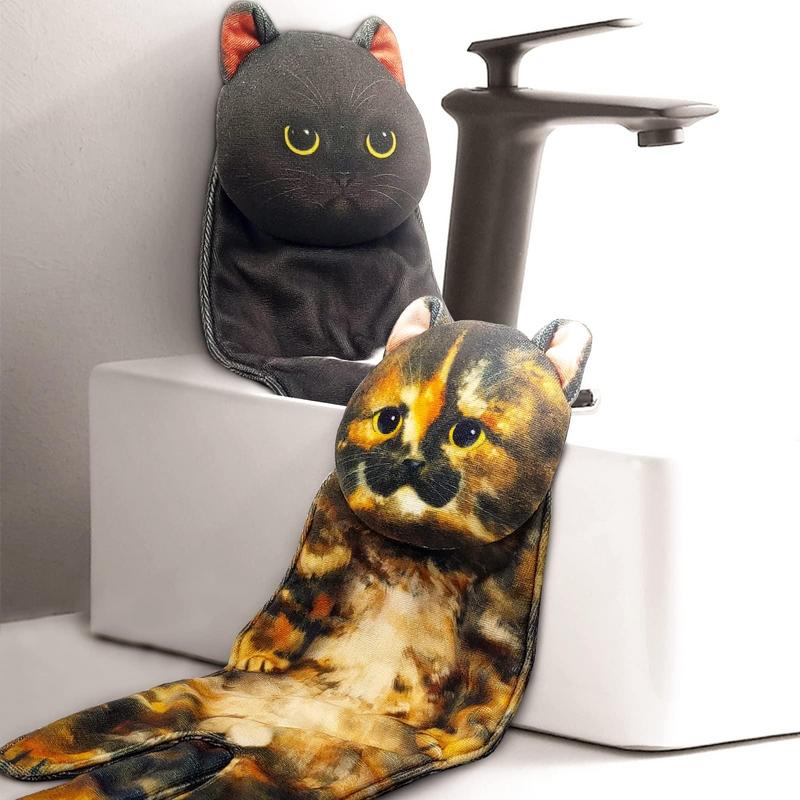 Cute Cat Hand Towels Quick Dry Soft Absorbent Microfiber Hanging Washcloths Face Towels For Bathroom Kitchen Accessories