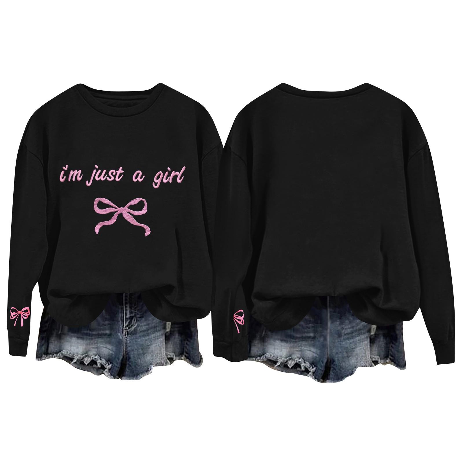 Женская повседневная свободная толстовка с капюшоном и принтом банта с круглым вырезом и длинными рукавами L чёрный