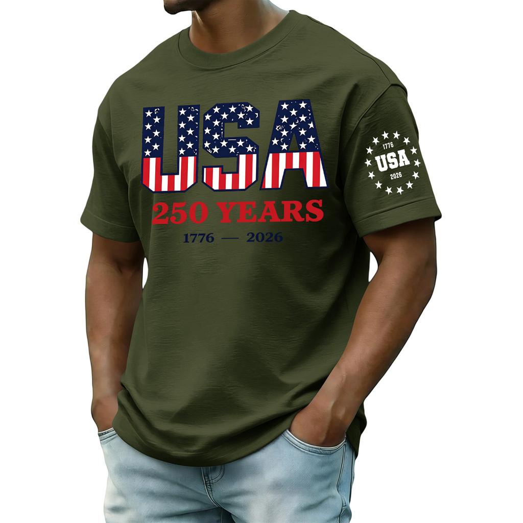 Men's Crew Neck Short Sleeve T Shirt with 250th Anniversary Print USA Years Casual Comfortable Regular Fit Top for Summer