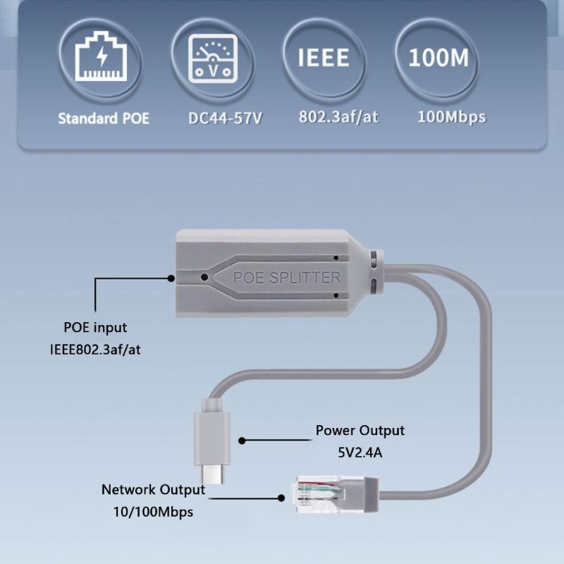 USB C PoE Splitter Converts 48V To 5V2.4A Power Supply For Gateways Ethernet Data And Power Supply Plugs and Play