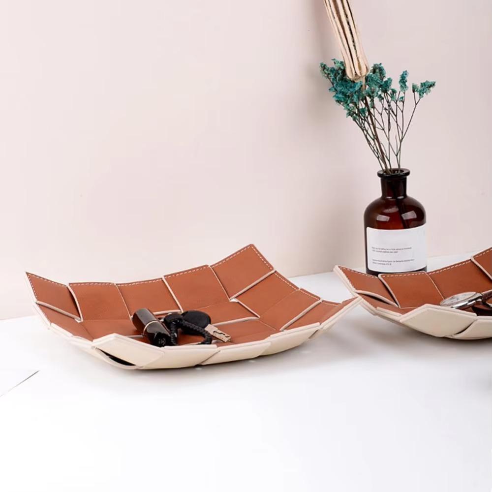Waterproof Leather Woven Storage Tray Multi-functional Entrance Key Tray Tea Table