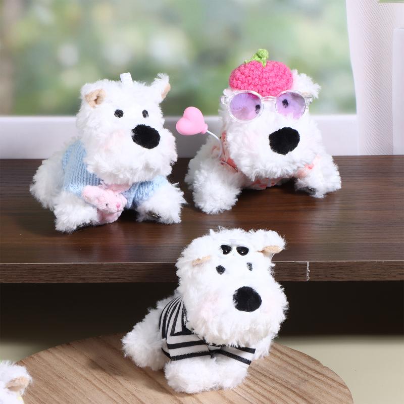 Kawaii West Highland Terrier Welpen Plüschtier Cartoon Magnetische Stoffpuppen Motorrad Elektrofahrrad Rückspiegel Anhänger Dekor