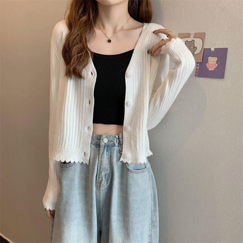 Women's Slim Fit Rib-Knit V-Neck Cardigan – Autumn Long-Sleeve Outerwear