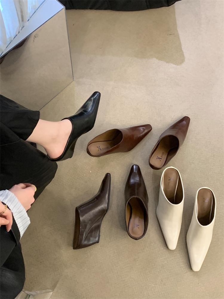 Fashion Slope Heel High Heel Sandals Fashion Outwear Chunky Heel Lazy Mules Closed Toe Slipper Loafers Slingback Slip On Mules For Women