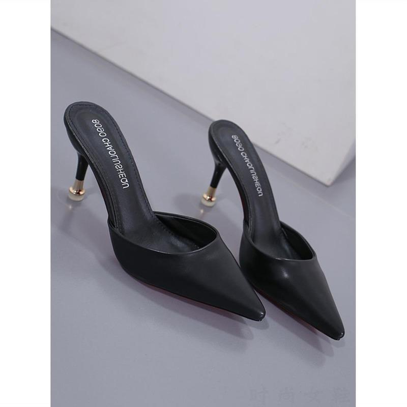 Fashion 2025summer and autumn new non-slip stiletto fashion slippers all-match pointed toe half outdoor women's middle heel