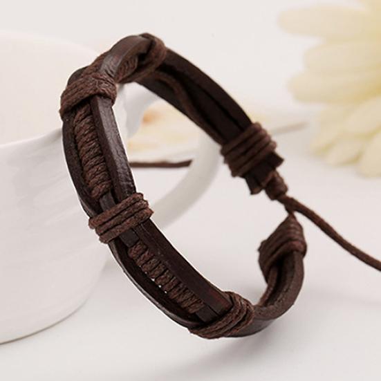 Women Men Classic Knitted Leather Bangle Wristband Cuff Bracelet Punk Jewelry