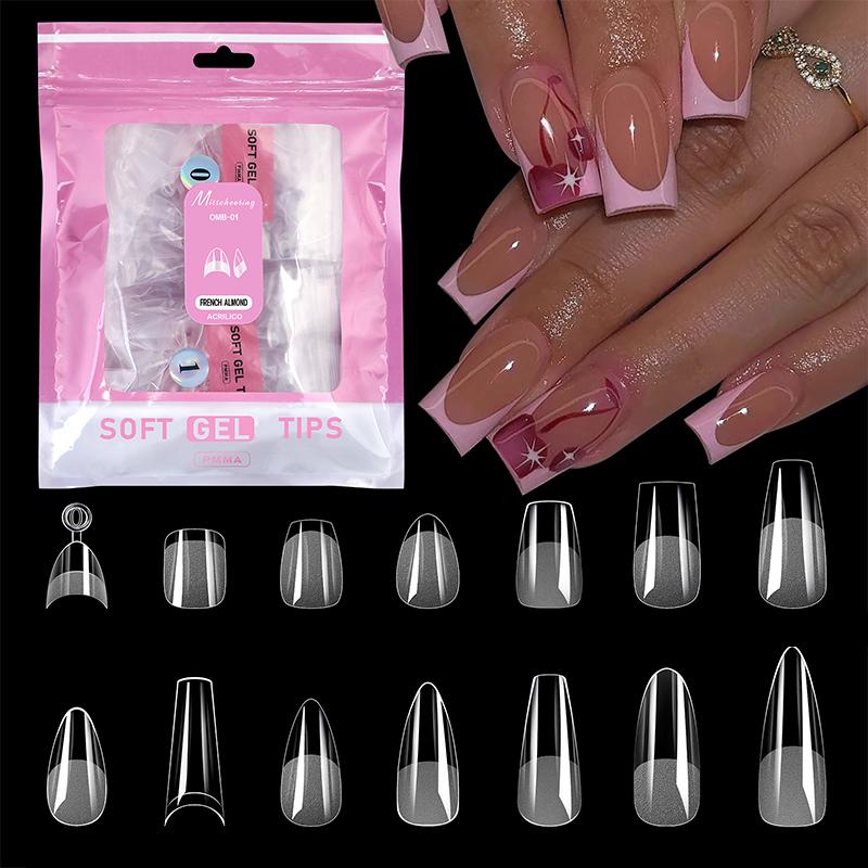 504 Pcs False Nail Tips Semi-Matte Finish Almond French Coffin Stiletto Oval Square Shapes With Front Edge Thickened Fingertips
