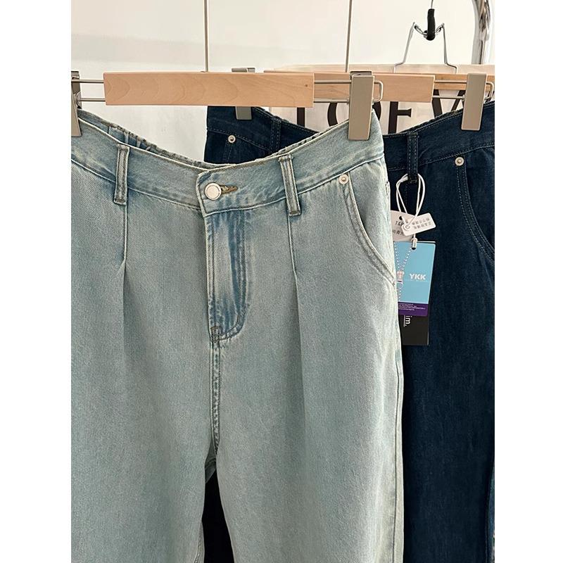 2025 Spring Women's Plus Size High Waist Straight Leg Jeans - Casual, Slimming, Versatile, Eight-Point Wide Leg Pants