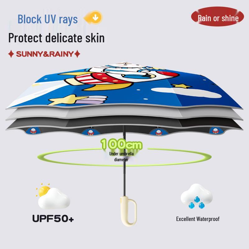 Dual-Use Automatic Folding Children's Umbrella with Ring Buckle – Sun Protection for School Boys and Girls