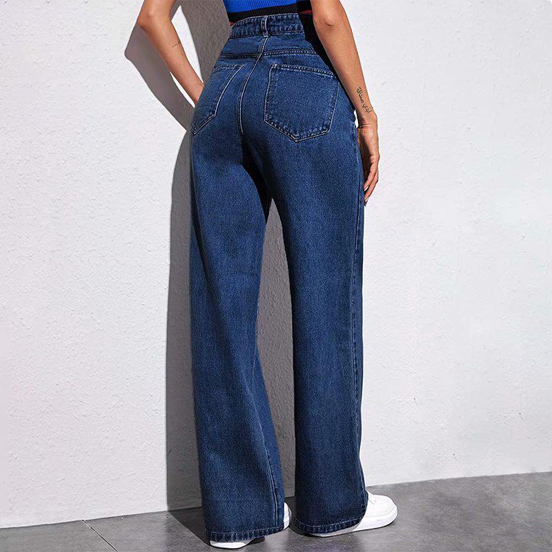 High-Waist Wide-Leg Jeans for Women - Slimming Straight Fit for Petite Pear-Shaped Figures, Perfect for Spring and Autumn 2025.
