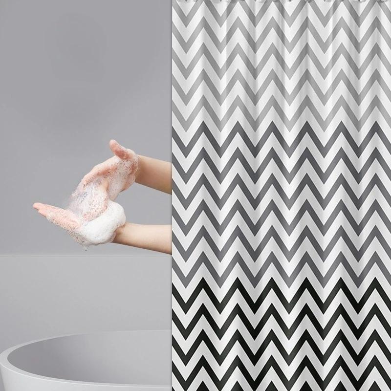 Shower Curtains Black And White Wave Line Bathroom Curtain Waterproof Peva Fabric Bath Dry And Wet Separation With Hooks 180Cm