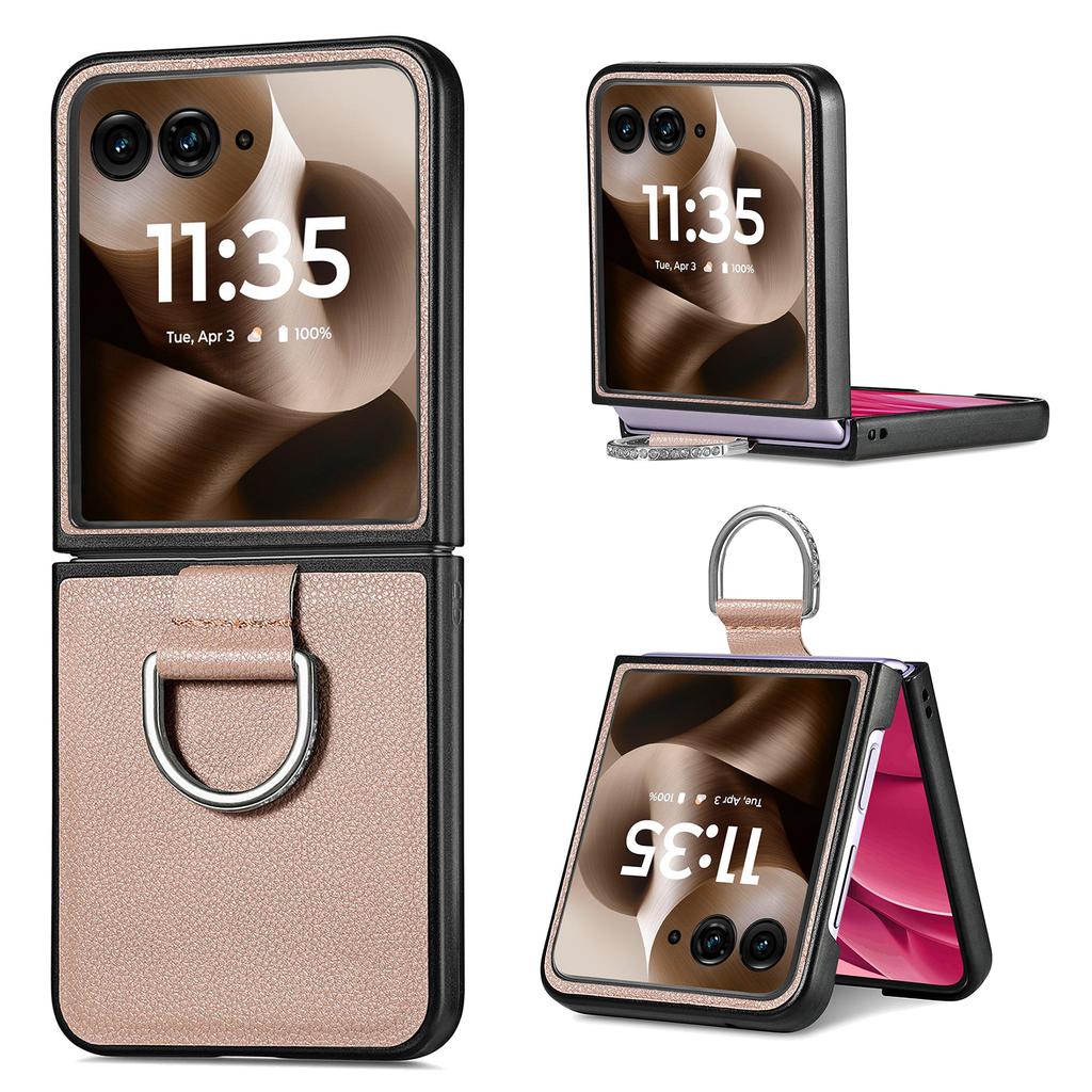Für Motorola Razr 60 Ultra 5G Hülle Litschi-Textur Leder + PC Handyhülle mit Ringhalter