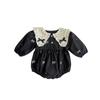Baby Girl Black Lace Collar Bow Embroidered Romper