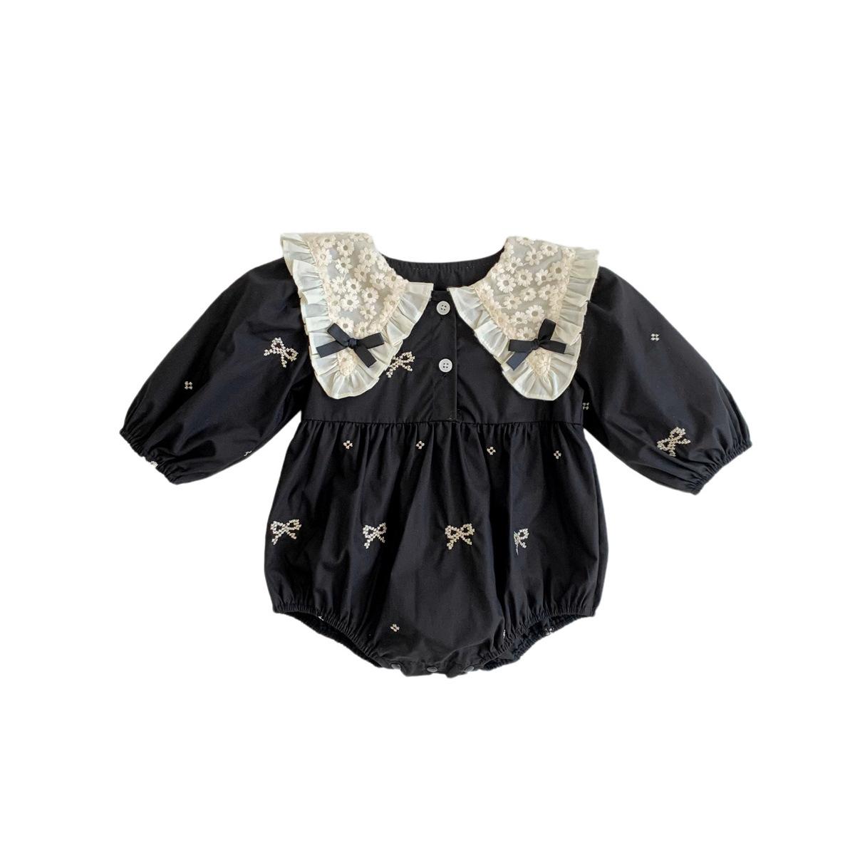 Baby Girl Black Lace Collar Bow Embroidered Romper 66 чёрный