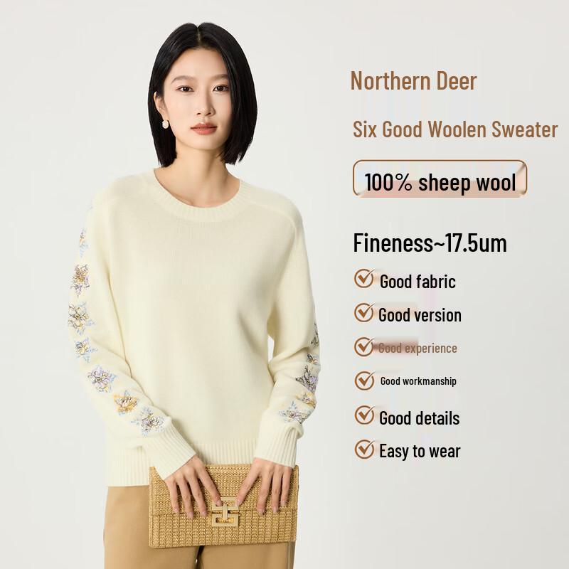 

Women s 100% Merino Wool Star Embroidered Knit Sweater XL