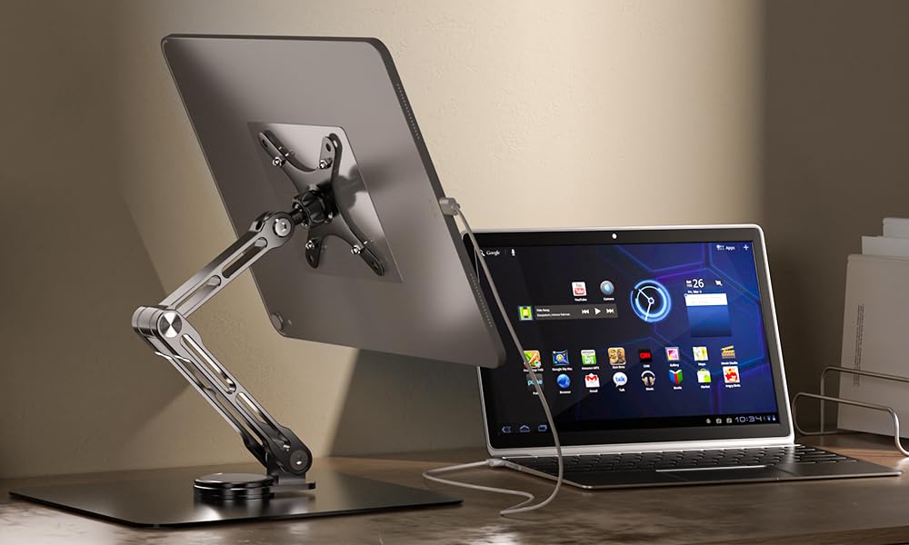 Mobile Monitor Stand VESA 100x100 75x75mm Height Adjustment Large Base Stable Compatible with 17 18 Inch Portable Monitor 17.3 18.5