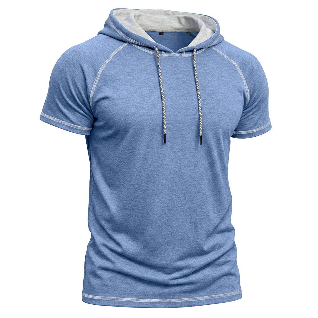 Men’s Shirts Short Sleeves Hooded T-shirts Fitness Tops Summer Casual Wear Pullover Hoodie