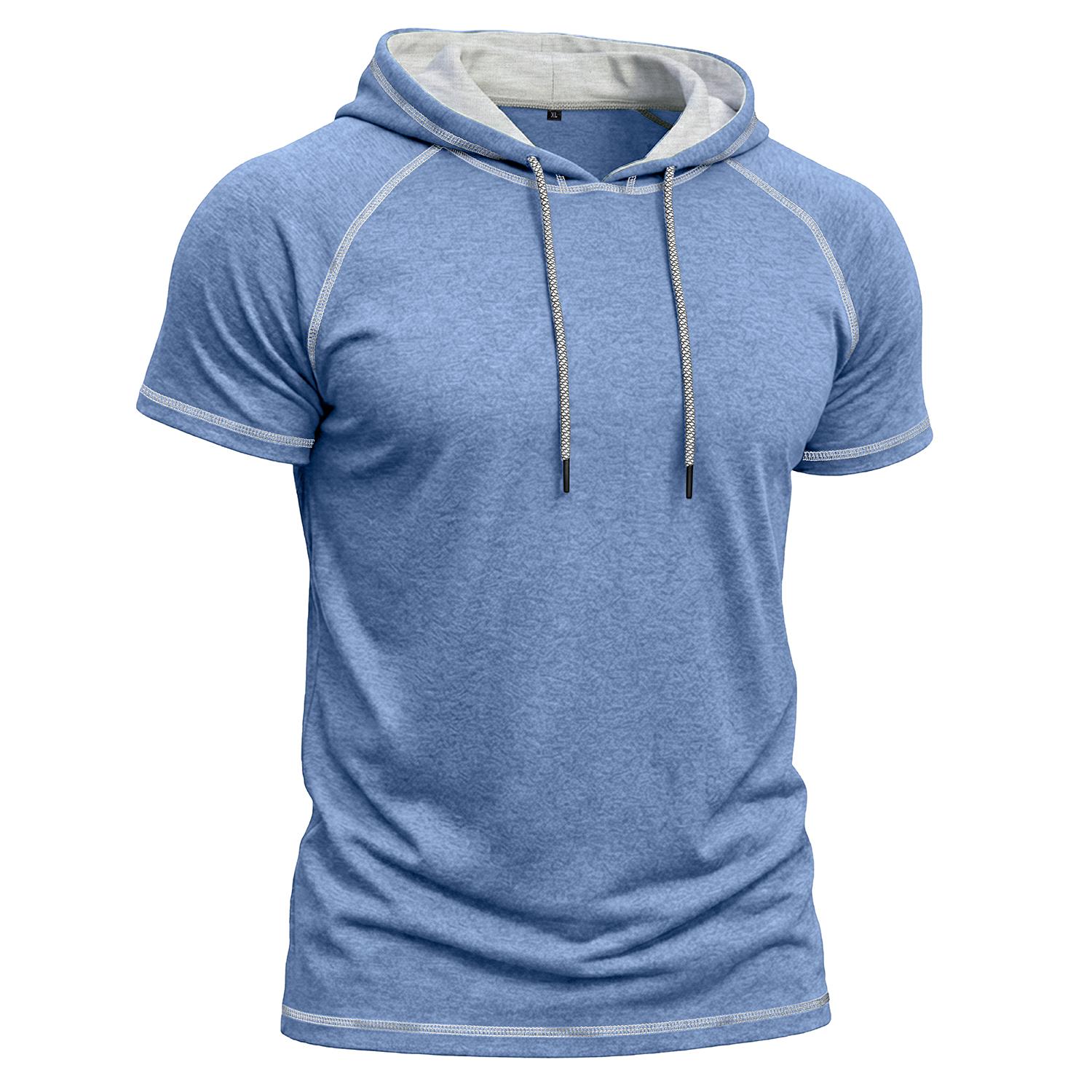 

Men’s Shirts Short Sleeves Hooded T-shirts Fitness Tops Summer Casual Wear Pullover Hoodie 3XL світло-синій колір