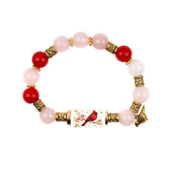 Bracciale Uccelli Benedizione con Scatola Regalo Premium, Bracciale con Perline Rosa Multicolore Design Elastico, Braccialetti Benedizione Ape Colibrì per Donne