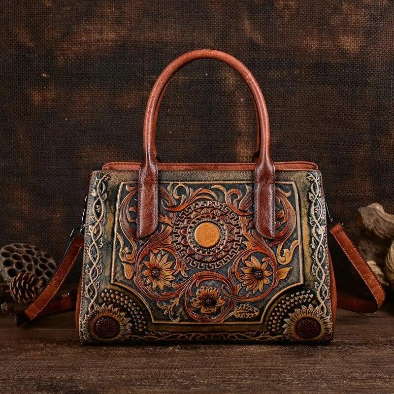 Johnature Borsa in pelle da donna in rilievo retrò squisita Borse a tracolla versatili di grande capacità