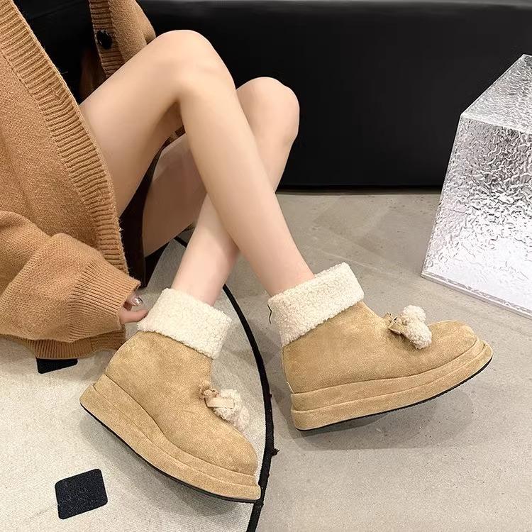 2025 popular cute snow boots velvet warm Korean small short boots women's winter thick-soled bow thin boots