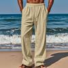 New cotton and linen loose men's large size loose solid color casual lace-up trousers