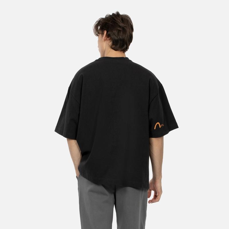 Evisu Kuro SS24 Label And Seagull Print Oversized T-Shirt Men T-Shirts Black 2ESGNM4TS5266OSCT