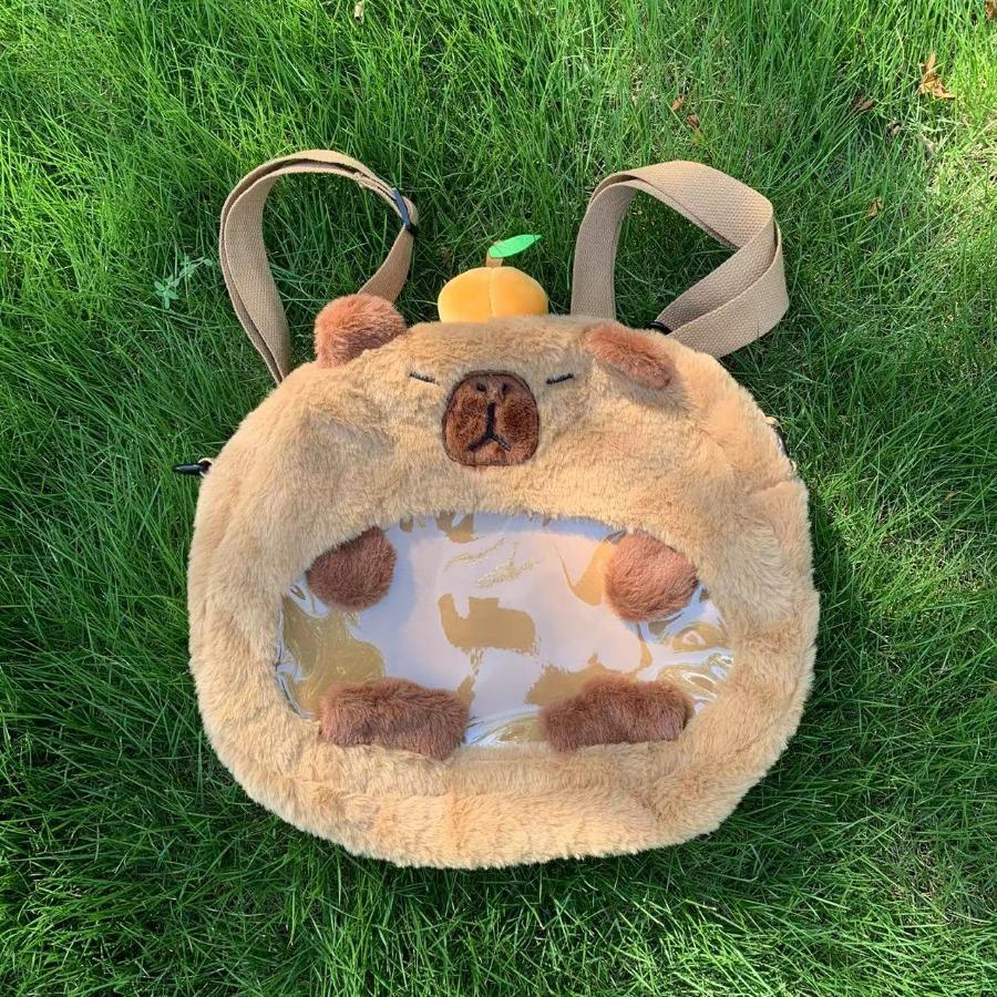 Kids Capybara Plush Backpack Large Capacity Capibara Knapsack Women Fashion Bag Kawaii Soft Animal Doll Toy Birthday Gifts