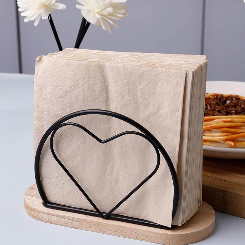 Nordic Wrought Iron Napkin Holder Creative Rubber Wood Base Tissue Clip Hotel Restaurant Vertical Square Towel Paper Storage