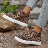 Women's Leopard Print Casual Ankle Boots with Thick Rubber Sole Zipper Closure - Round Toe Winter-Ready Fabric Upper for Office, Gym,
