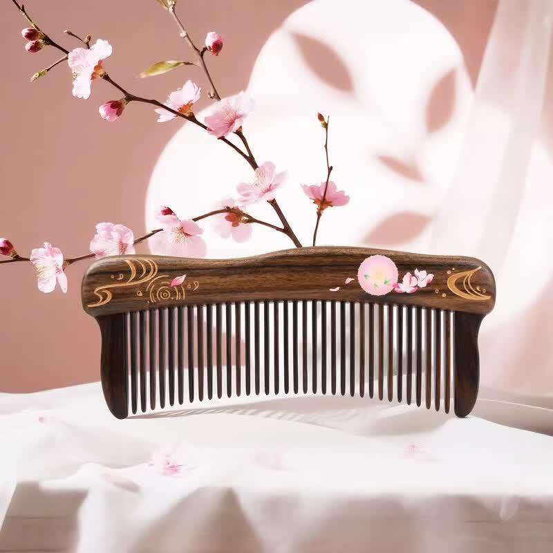 Tan Mujiang Rain Stream Song Inlaid Wooden Handleless Comb Gift Set