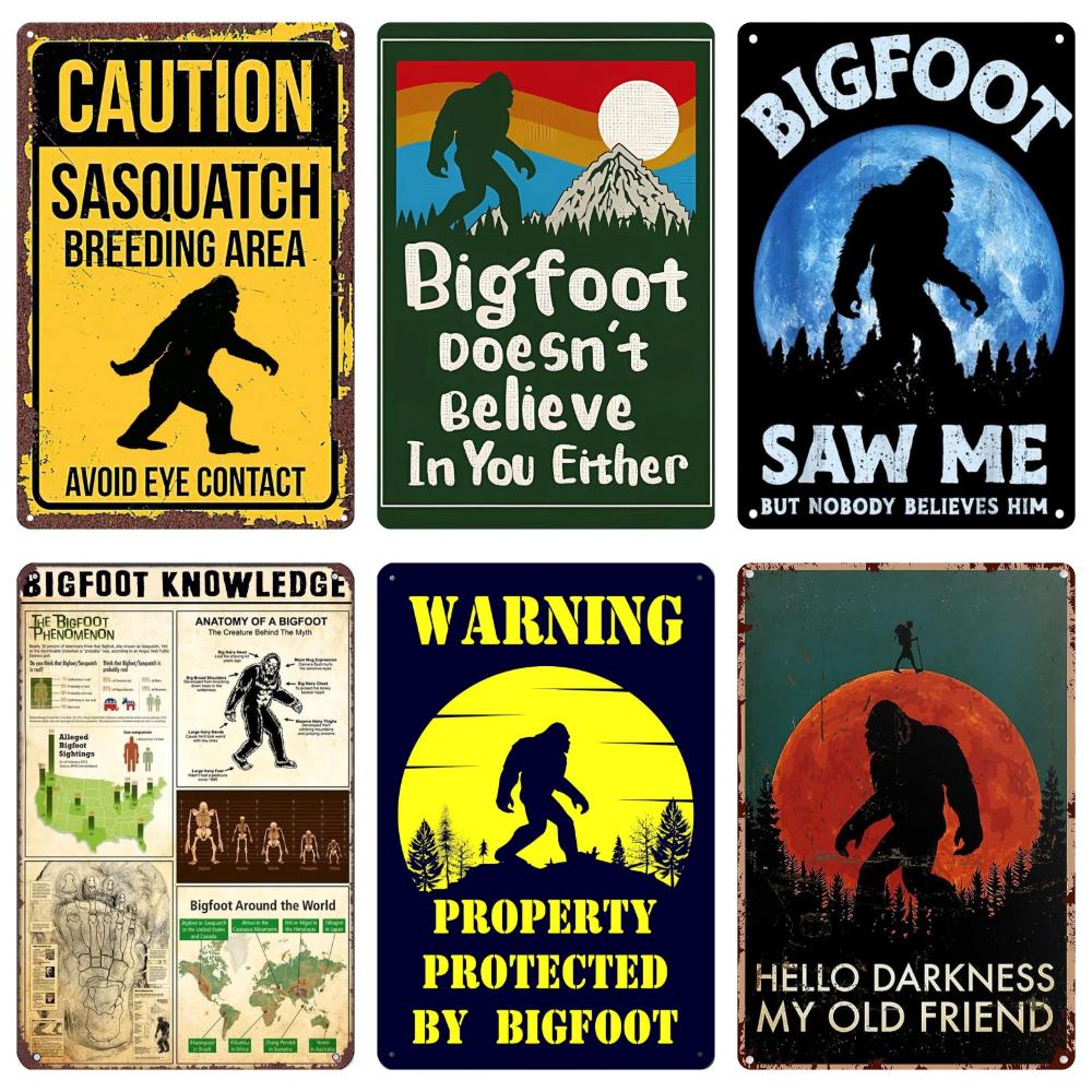 Vintage Bigfoot Crossing Metal Wall Decor, Warning Bigfoot Area, Tin Signs, Retro Decorative Stickers, Home Decor,  WY288