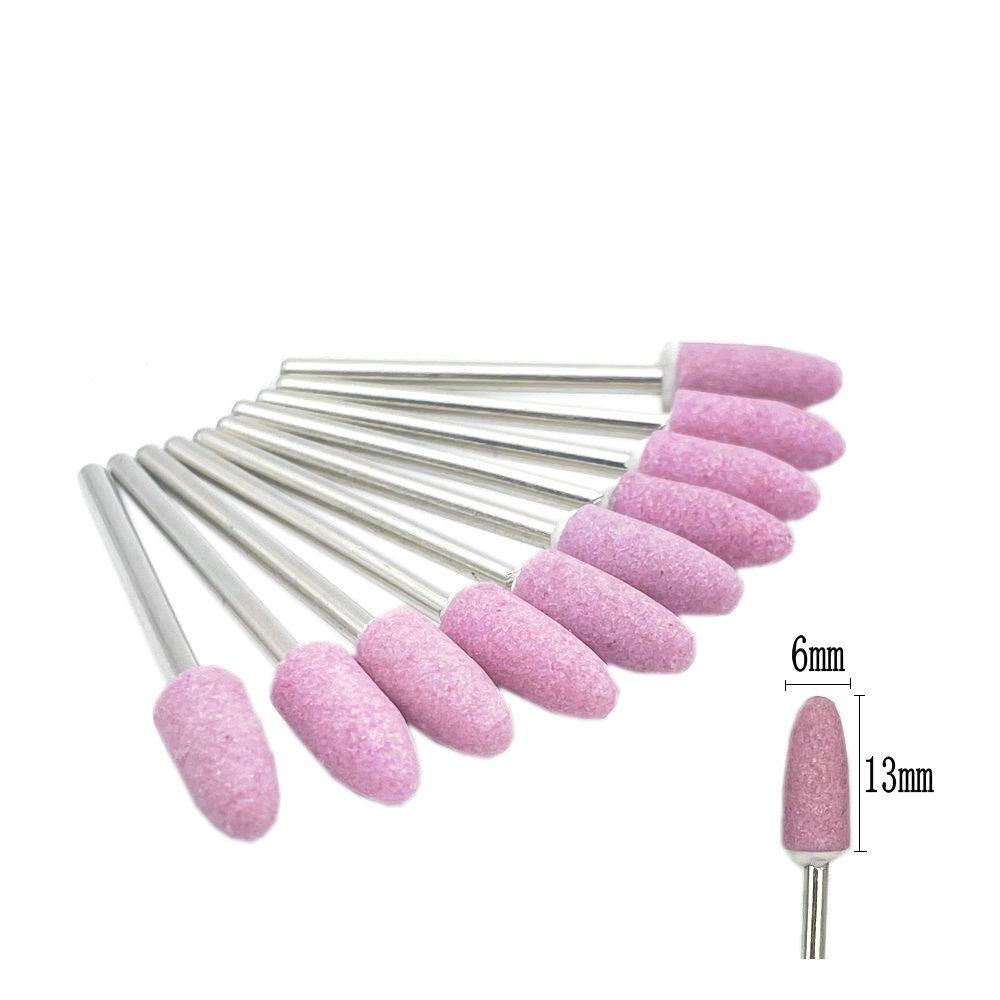 

10 шт./компл., шлифовальная машинка для камня, полировальные боры с хвостовиком 2,35 мм для контурной обработки фарфоровых ногтей, вращающийся полировщик камня, аксессуары для ногтей, фрезерные инструменты G6-Pink