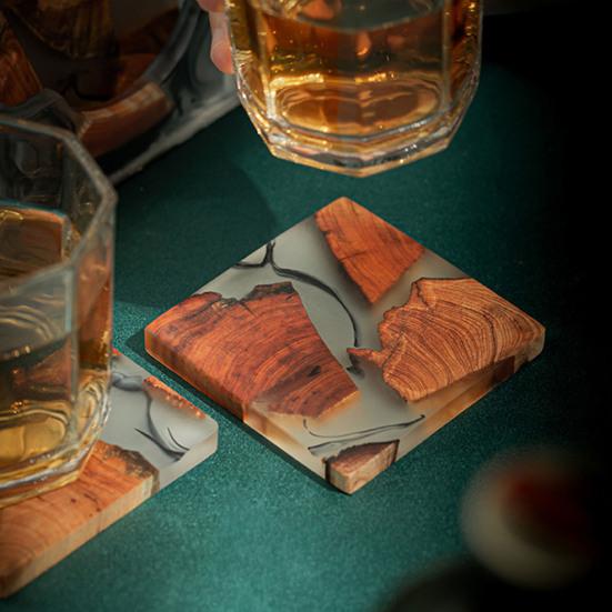 Table Coaster Clear Texture Ink Background Embellishment Exquisite Heat-resistant Wooden Tea Coaster Holder Home Supplies