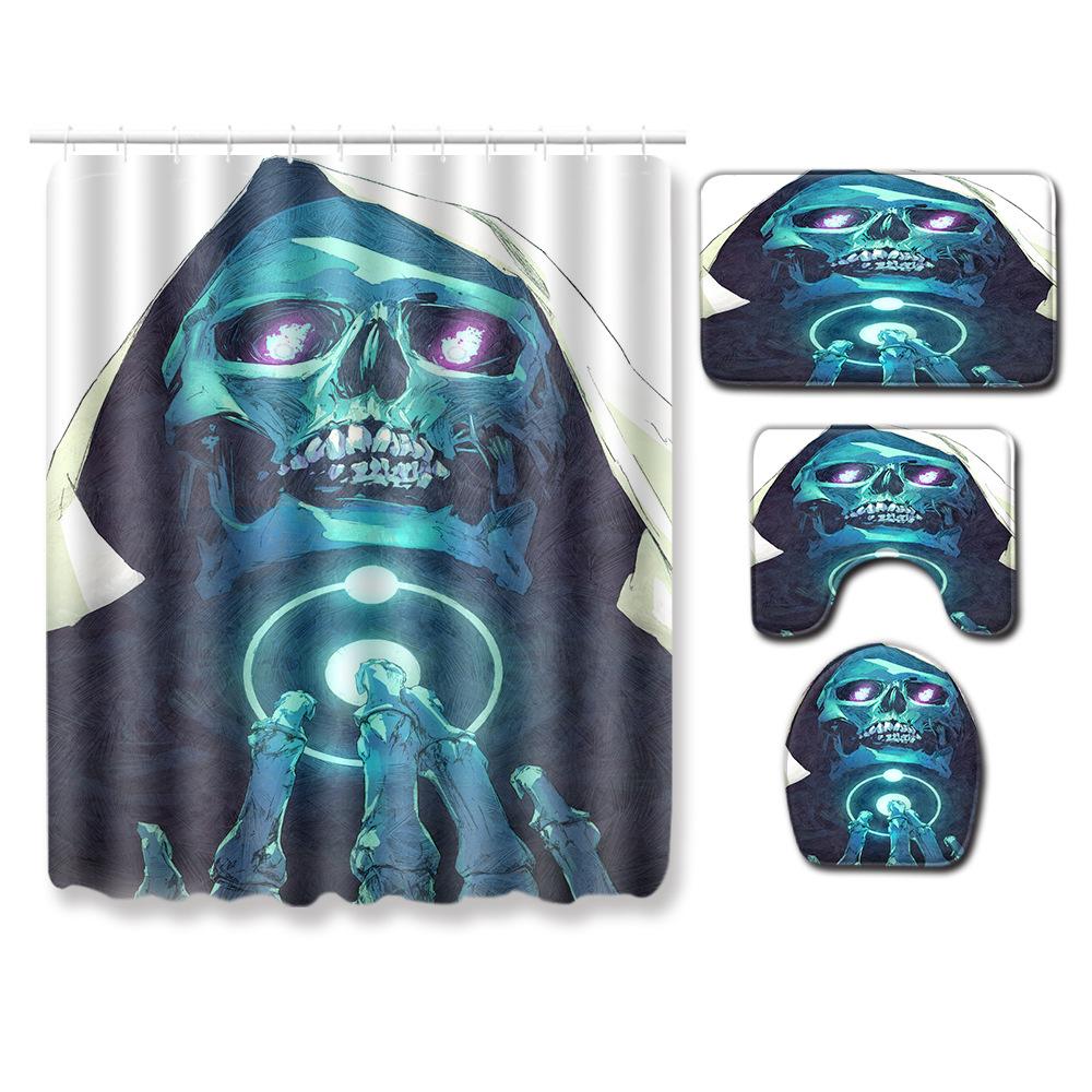 Skull Shower Curtain Floor Mat Combination Four-Piece Set Bathroom Toilet Carpet Shower Room Mat Foot Mat