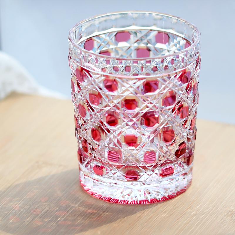 Handmade Luxury Gold Pink Edo Kiriko Whisky Tumbler Japanese Style Rocks Glass For Scotch Bourbon Old Fashioned