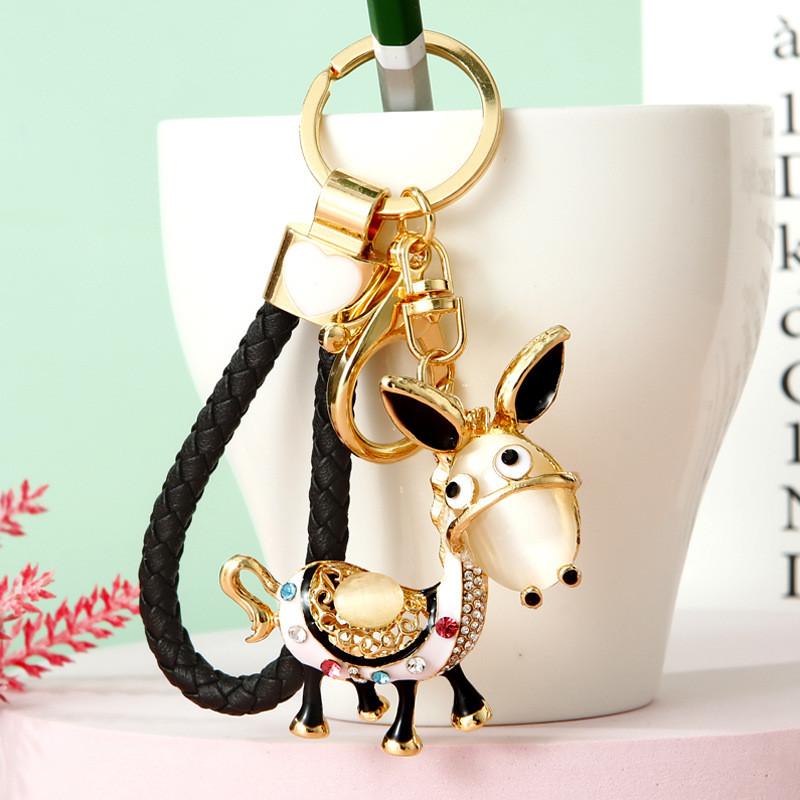Creative Rhinestone Donkey Car Keychain Metal Keyring Unique Gift Idea For Friends