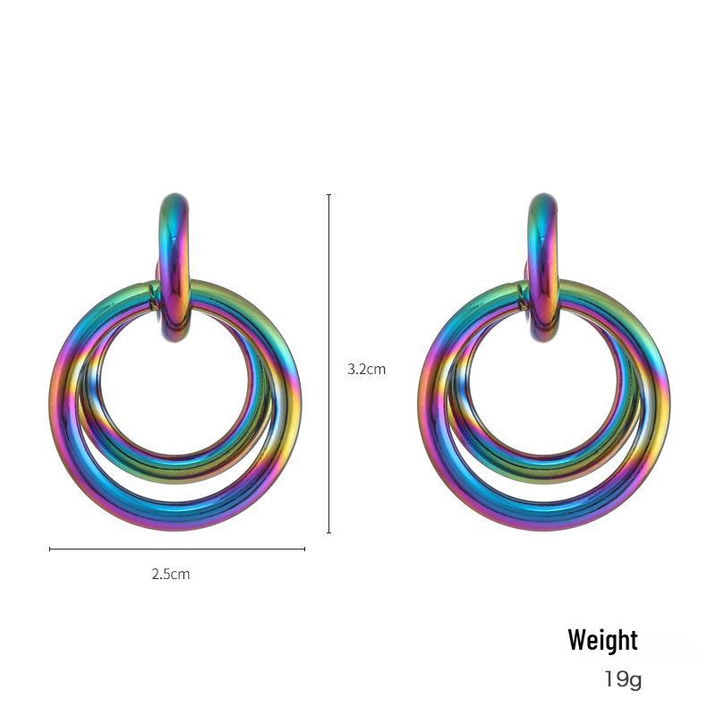 Kenjie Iridescent Electroplated Classic Hoop Earrings for Women - Colorful Punk Retro Style.