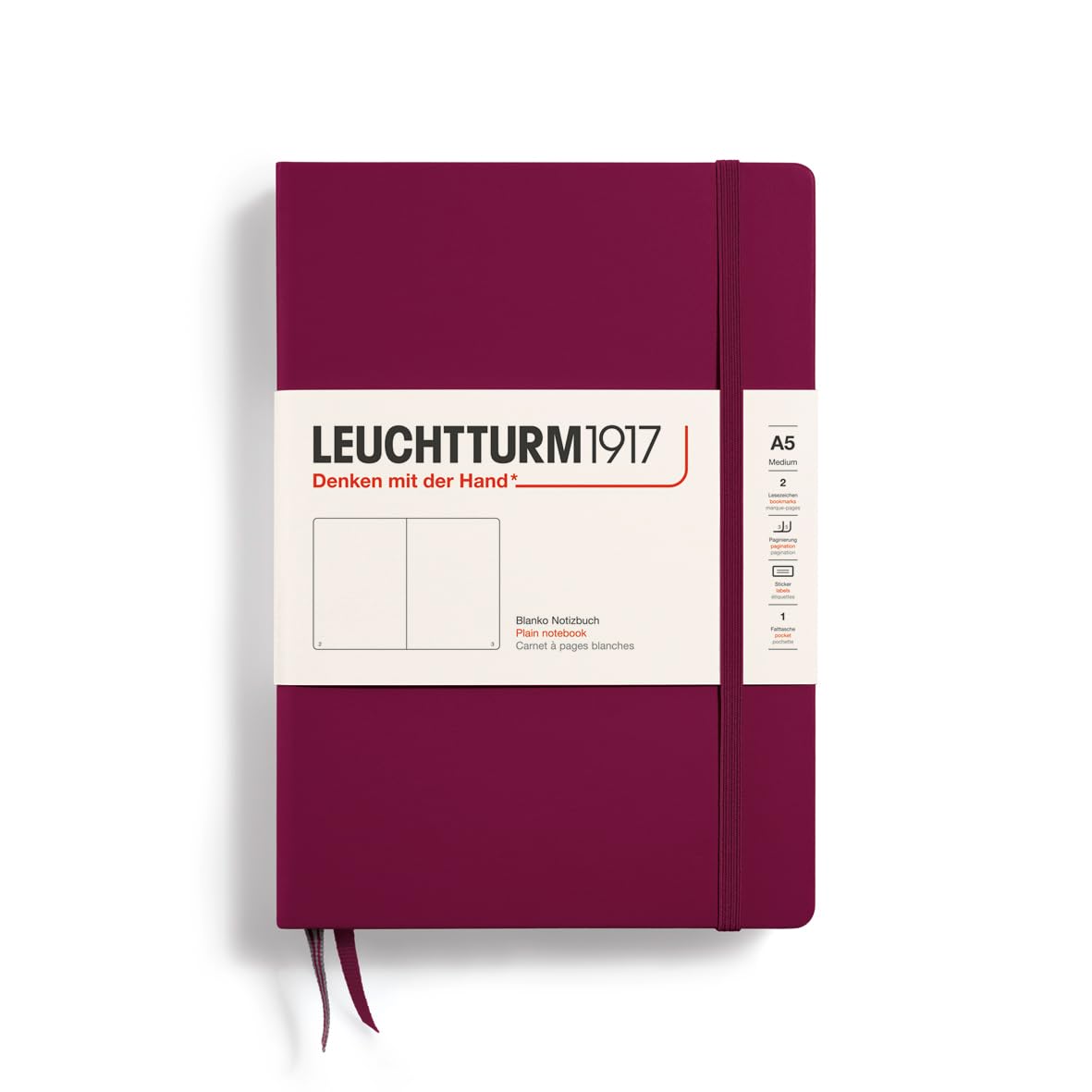 

Leuchtturm A5 Port Officially Imported Notebook, Plain, Red, 359697,