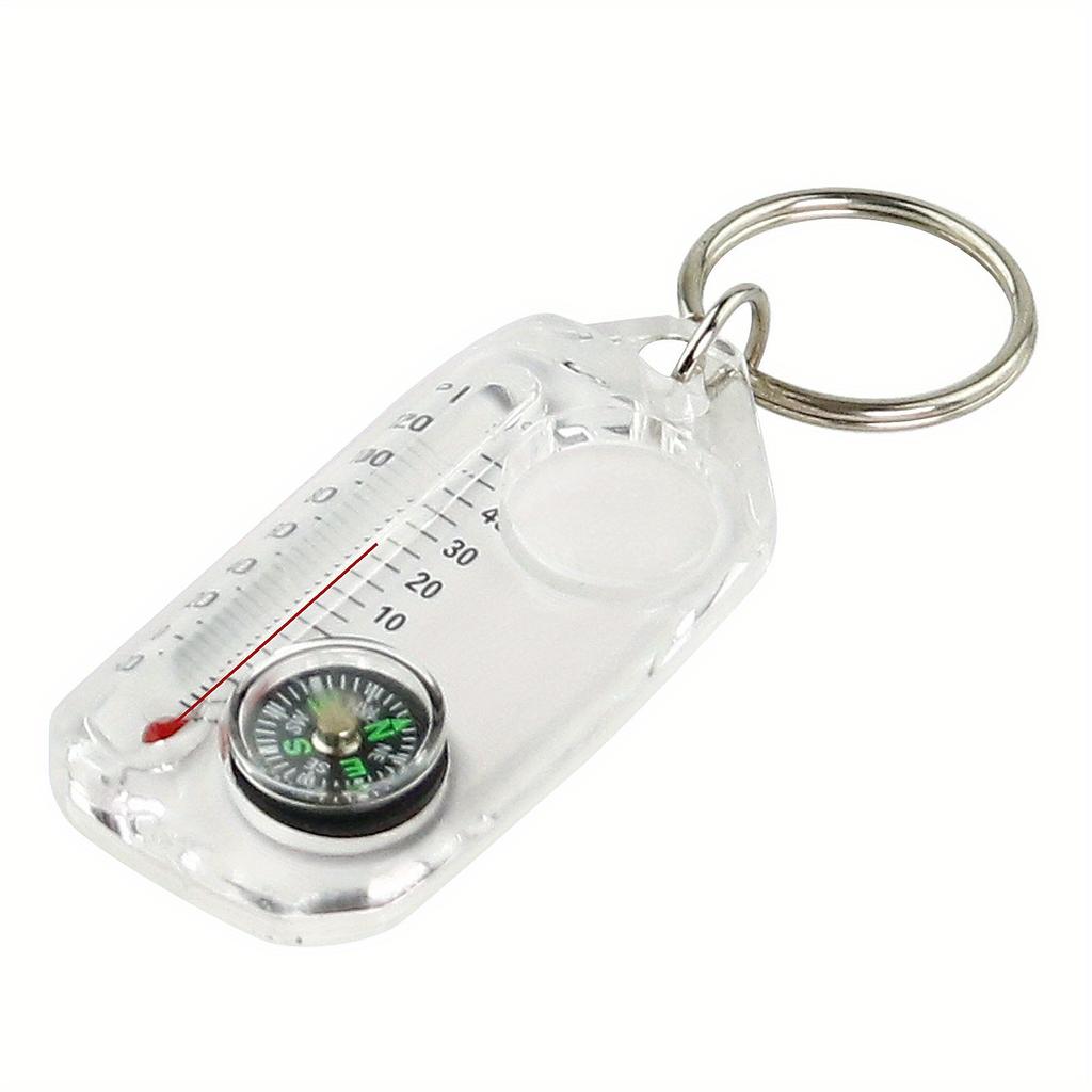 3 In1 Keychain with Thermometer, Compass, and Magnifying Glass - Portable Mini for Outdoor Adventures - Ideal for Hiking, Camping, and Traveling