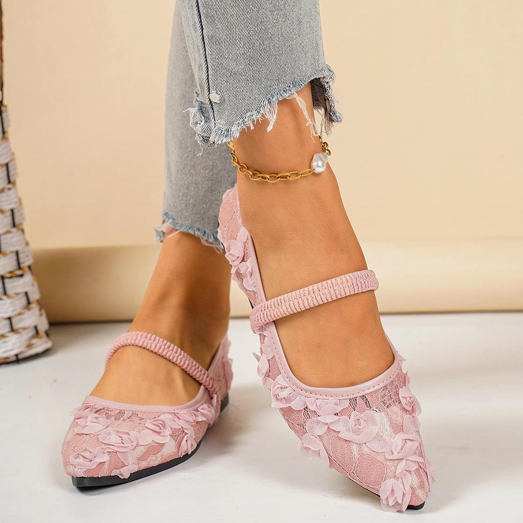 Women's Net Ballet Flats Fashion Sweet Pointed Head Mary Jane Shoes for Women
