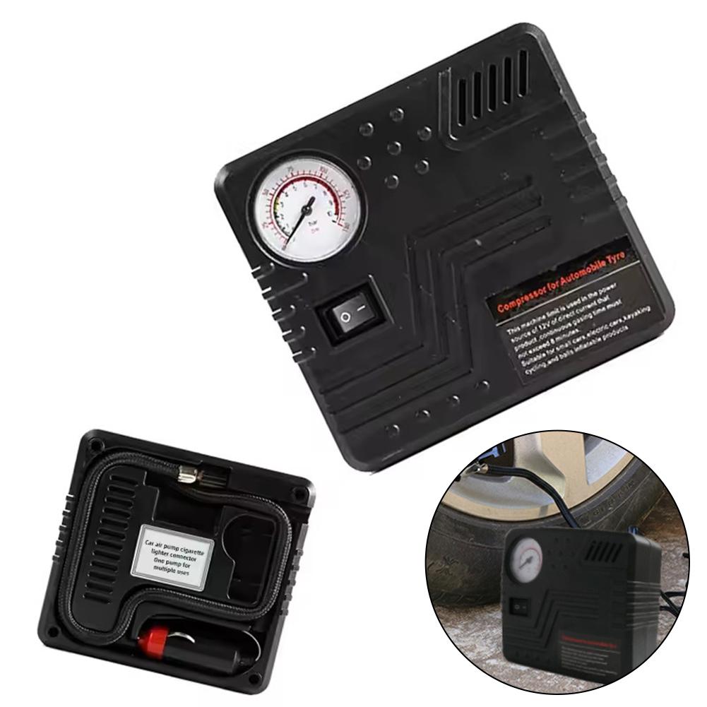 Car Emergency Air Pump Auto Tire Inflator DC 12V With Pressure Gauge Cigarette Lighter Plug Compact Portable For SUV Truck