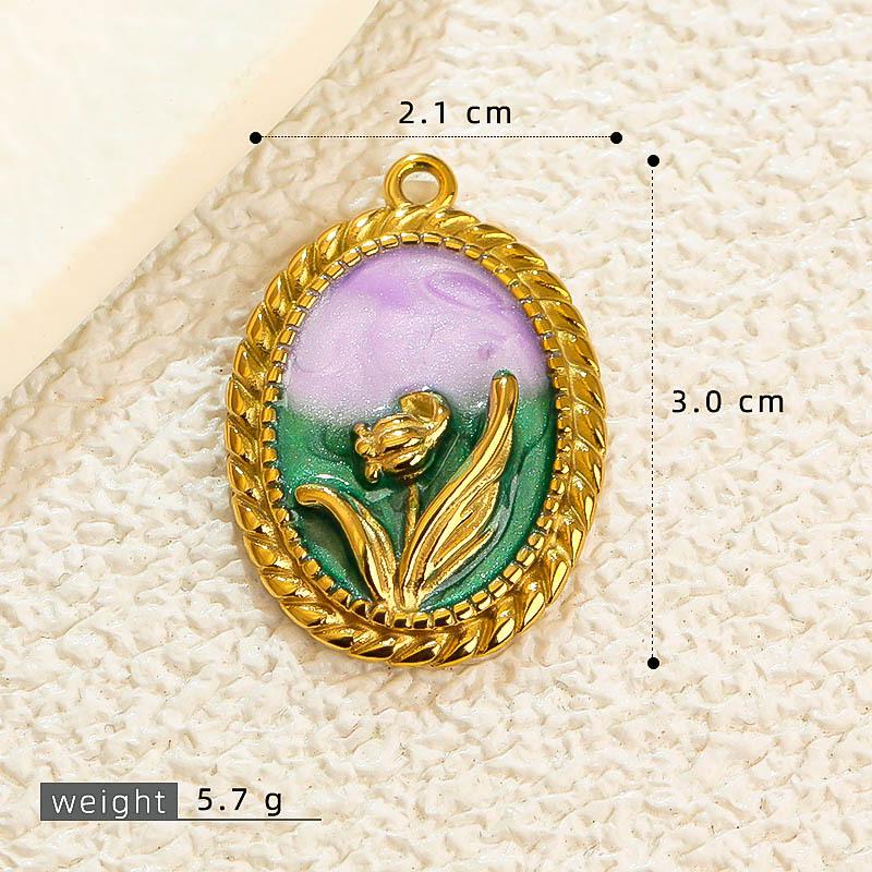 French Drip Flower Oil Painting Pendant Necklace & Heart Earring Charms in Stainless Steel - DIY Titanium Jewelry Accessories for Women