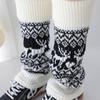 Fair Isle Vintage Knit Reindeer Leg Warmers - Grey, Cream, & White Women's Calf Socks