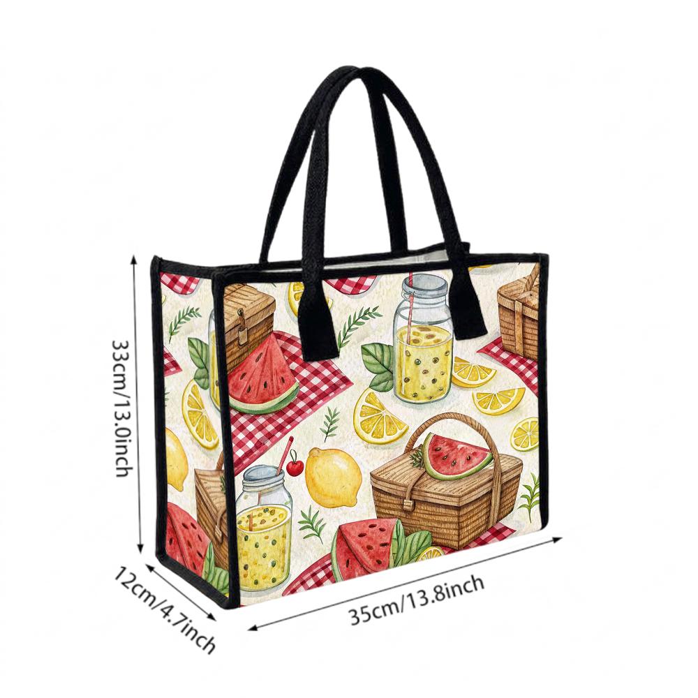 Summer Picnic Cute Print Casual Tote Bag Portable Large Daily Grocery Shoulder Handbag