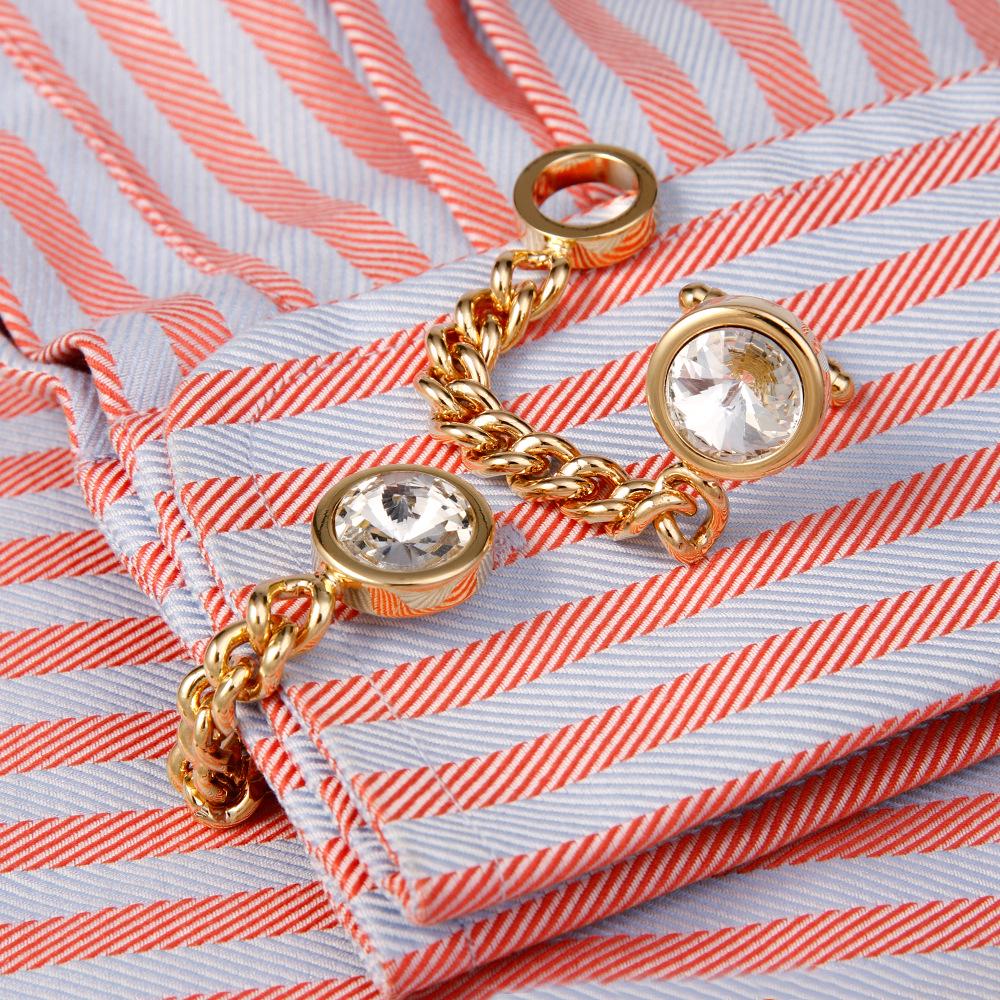 Men's Luxury Crystal Inlaid Gold and Silver Chain Cufflinks