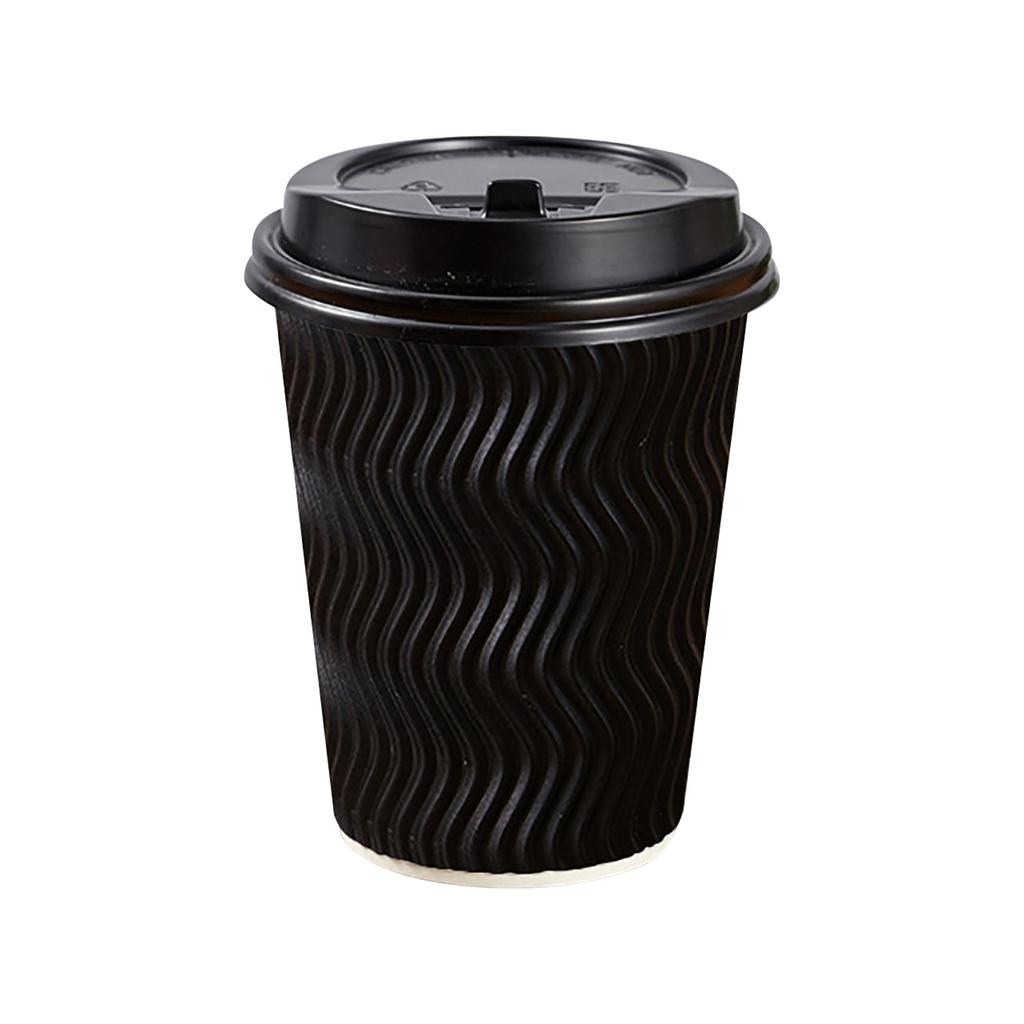 Disposable Coffee Paper Cup With Thickened Heat-resistant Corrugated Paper Cup, With Cup And Leak Proof Cover